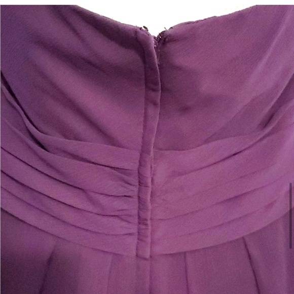 David's Bridal Plum Pleated Body Strapless Long Chiffon Bridesmaid Maxi Dress - Picture 5 of 8